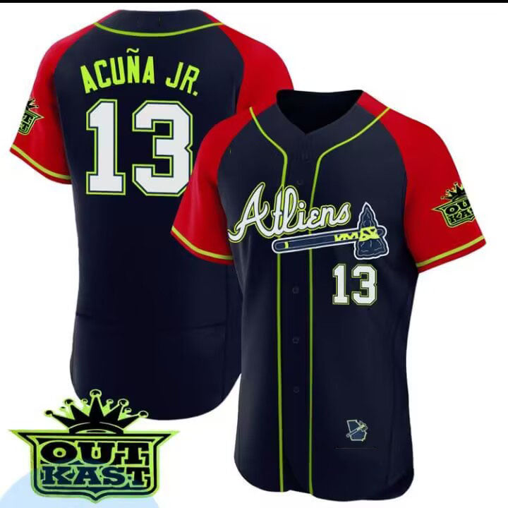 Atlanta Braves #13 Ronald Acuna Jr. Navy Atliens Flex Base Stitched Baseball Jersey - Main View