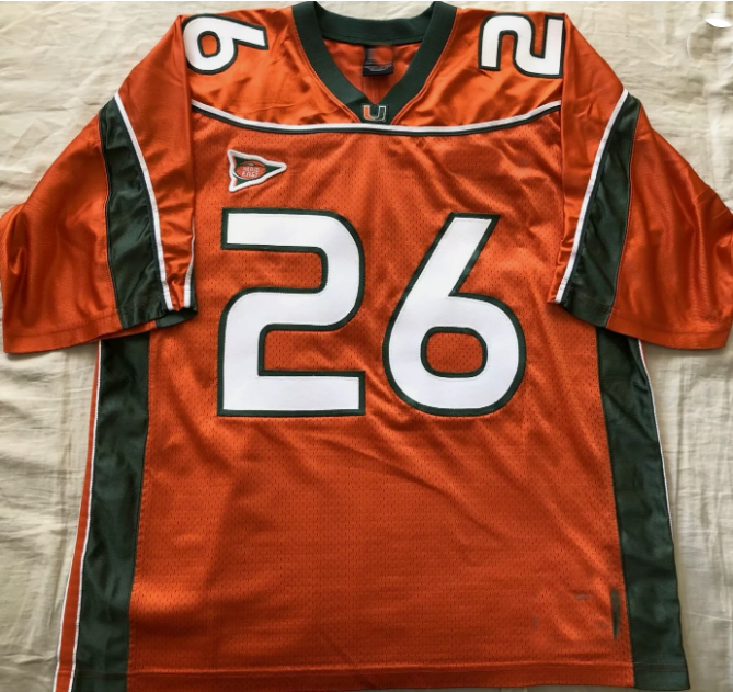 M.Hurricanes #26 Sean Taylor 2001-03 authentic orange jersey Big East patch American Stitched College Jerseys view 2