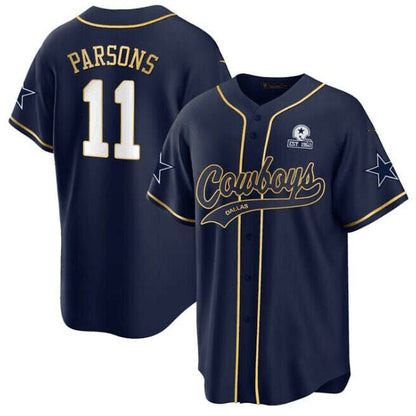 Cowboys #11 Micah Parsons Navy Texas Patch Stitched Baseball Jersey - Main View