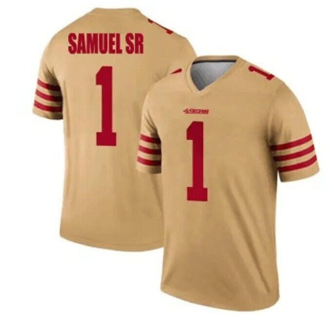 SF.49ers #1 Deebo Samuel Sr Gold Inverted Legend Jersey Stitched American Football Jersey - Main View