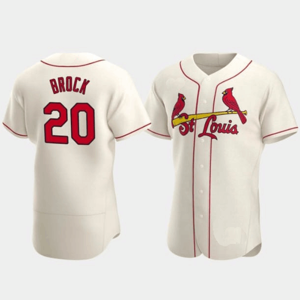 St. Louis Cardinals #20 Lou Brock Cream Alternate Authentic Player Baseball Jersey - Main View