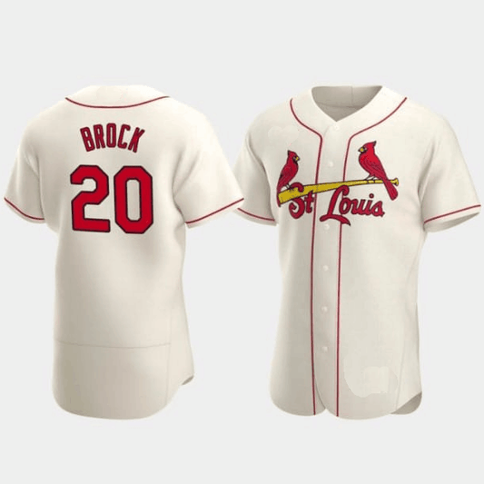 St. Louis Cardinals #20 Lou Brock Cream Alternate Authentic Player Baseball Jersey - Main View