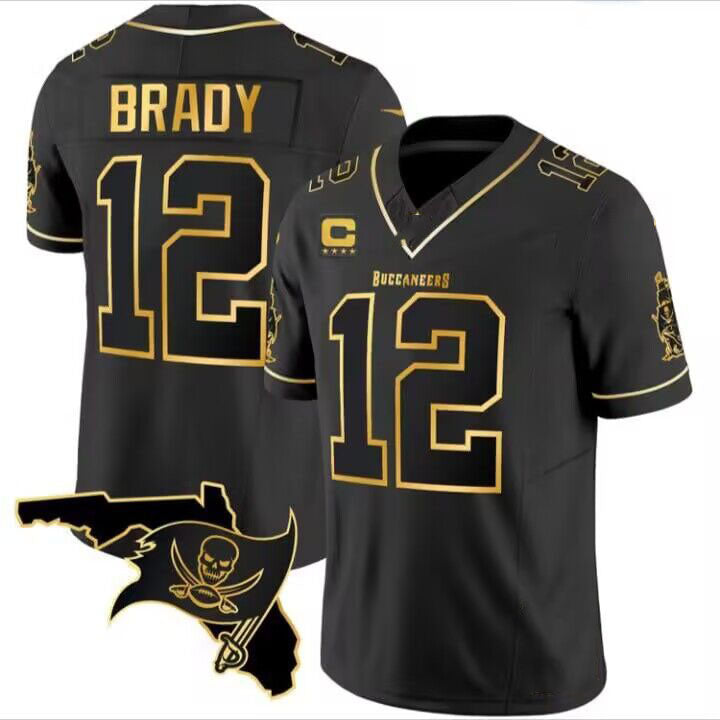 TB.Buccaneers #12 Tom Brady Black Golden Limited American Football Jerseys - Main View