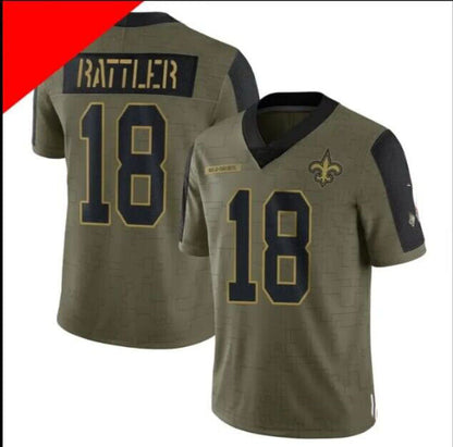NO.Saints #18 Spencer Rattler Olive Game Player Jersey Stitched American Football Jerseys - Main View