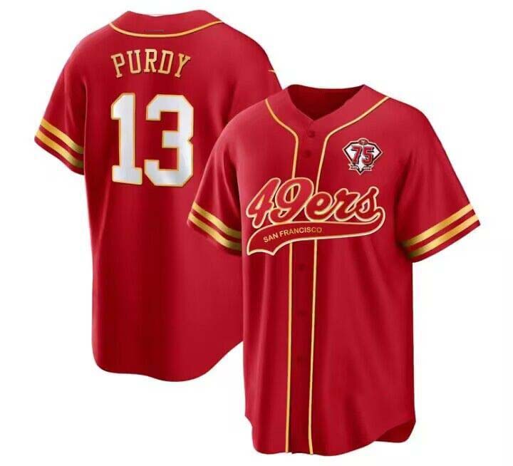 SF.49ers #13 Brock Purdy Red 75th anniversary Cool Base Stitched American Baseball Jersey - Main View