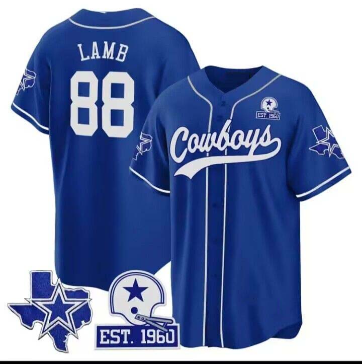 Cowboys #88 CeeDee Lamb Royal Texas Patch Baseball Jersey – All Stitched Baseball Jersey - Main View