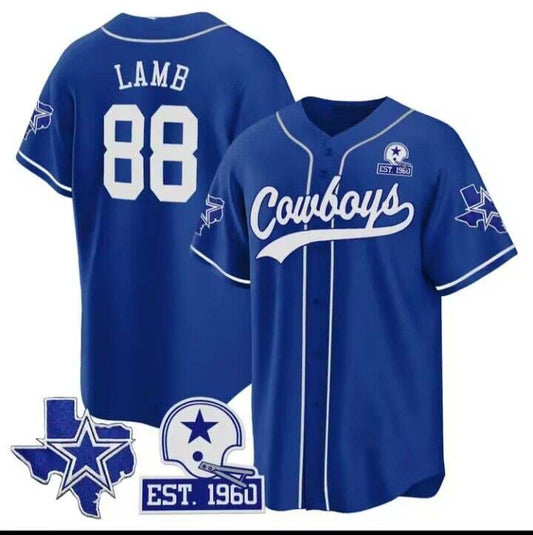 Cowboys #88 CeeDee Lamb Royal Texas Patch Baseball Jersey – All Stitched Baseball Jersey - Main View