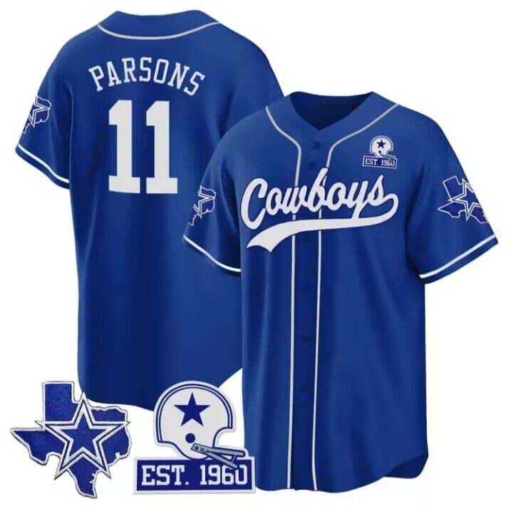 Cowboys #11 Micah Parsons Royal Texas Patch Baseball Jersey – All Stitched Baseball Jersey - Main View
