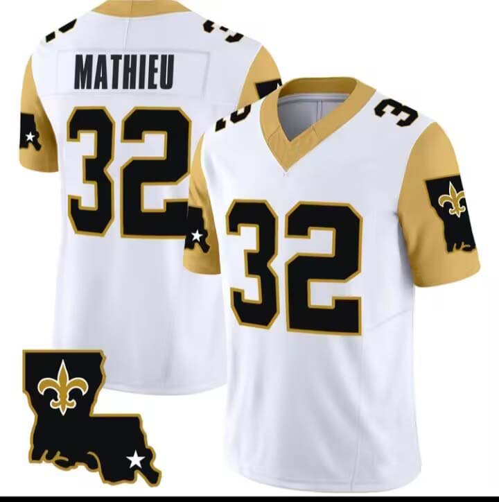 NO.Saints #32 Tyrann Mathieu White Gold Game Player  Stitched American Football Jersey - Main View