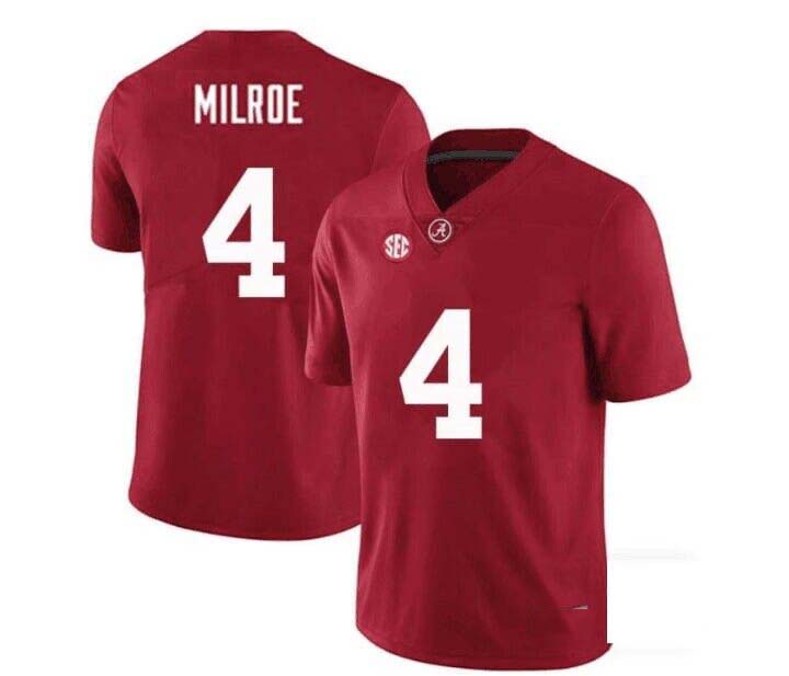A.Crimson Tide #4 Jalen Milroe NIL Replica Football Jersey Crimson Stitched American College Jerseys - Main View