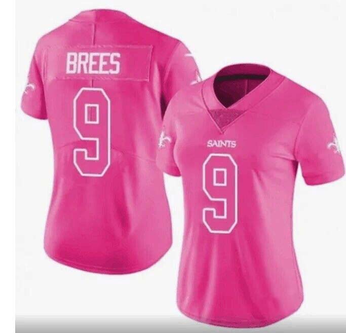 NO.Saint #9 Drew Brees Pink Stitched Limited Rush Fashion Stitched American Football Jerseys - Main View
