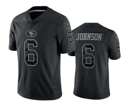 SF.49ers #6 Johnson Black RFLCTV Limited Jersey Stitched American Football Jerseys - Main View