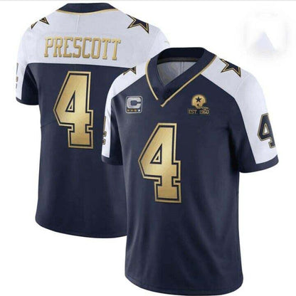 D.Cowboys #4 Dak Prescott Navy Team Gold C Patch Stitched American Football Jerseys - Main View