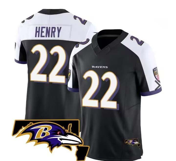 B.Ravens #22 Derrick Henry Black Maryland Patch Vapor Limited Jersey – All Stitched American Football Jerseys - Main View