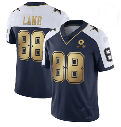 D.Cowboys #88 CeeDee Lamb Navy Team Gold C Patch Stitched American Football Jerseys - Main View