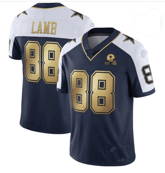 D.Cowboys #88 CeeDee Lamb Navy Team Gold C Patch Stitched American Football Jerseys - Main View