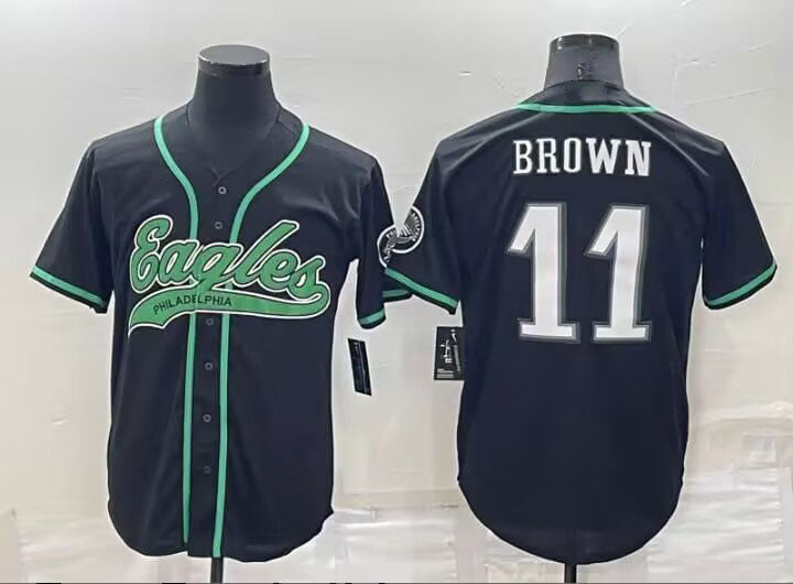 P.Eagles #11 A.J. Brown Black Stitched Baseball Jerseys - Main View