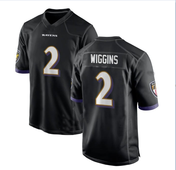 B.Ravens #2 WIGGINS Black Alternate Game Player Jersey Stitched American Football Jerseys - Main View