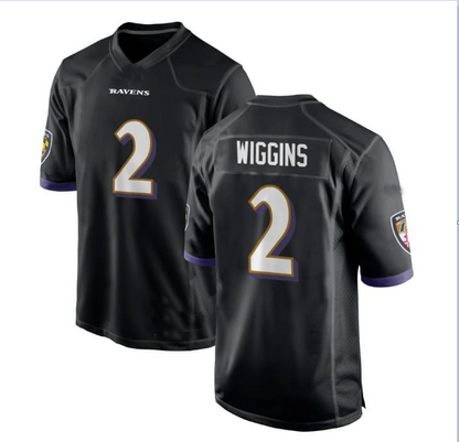 B.Ravens #2 WIGGINS Black Alternate Game Player Jersey Stitched American Football Jerseys - Main View