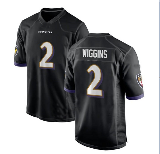 B.Ravens #2 WIGGINS Black Alternate Game Player Jersey Stitched American Football Jerseys - Main View