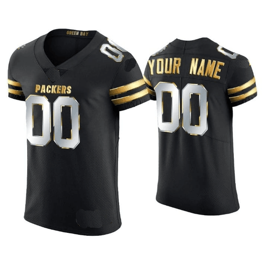Custom GB.Packers Black Personalizar Negro Golden Edition Stitched Football Jerseys - Main View