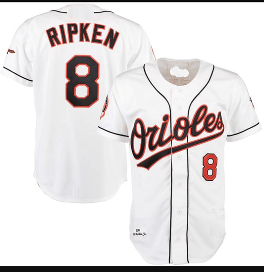 Baltimore Orioles #8 Cal Ripken Jr. White Mitchell & Ness Cooperstown Collection 2001 Authentic Player Baseball Jerseys - Main View