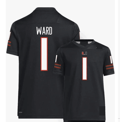 M.Hurricanes #1 Cam Ward Football Jersey - Black Stitched American College Jerseys - Main View