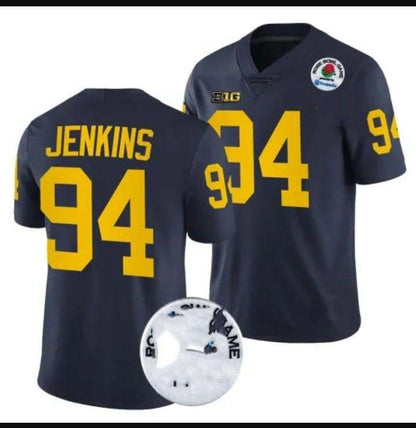 M.Wolverines #94 Kris Jenkins Navy Blue Rose Bowl Patch Stitched Jersey College Jerseys - Main View