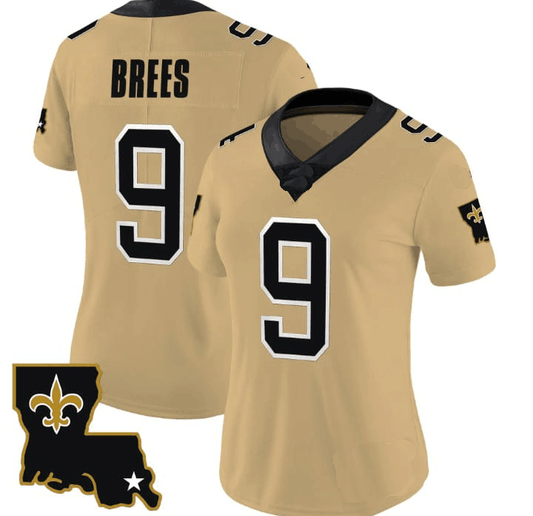 NO.Saints #9 Drew Brees Gold Game Jersey Stitched American Football Jersey - Main View