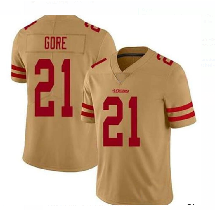 SF.49ers #21 GORE Gold Inverted Legend Jersey Stitched American Football Jersey - Main View