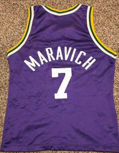 NO.Jazz #7 Pete Maravich Champion - Purple Stitched American Basketball Jersey - Main View