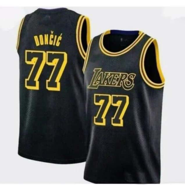 LA.Lakers #77 Luka Dončić Statement Edition Swingman Jersey - Black Stitched American Basketball Jersey - Main View