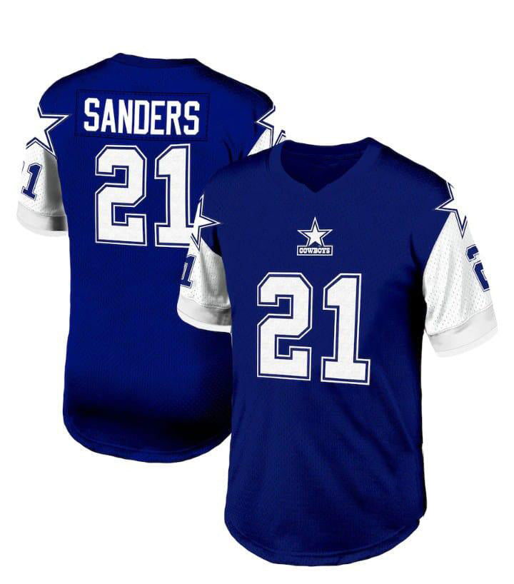 D.Cowboys #21 Deion Sanders Mitchell & Ness Navy 1995 Legacy Replica  Stitched American Football Jerseys - Main View
