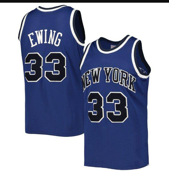 NY.Knicks #33 Patrick Ewing Mitchell & Ness Blue 1997/98 Hardwood Classics Off-Court Swingman Stitched American Basketball Jersey - Main View