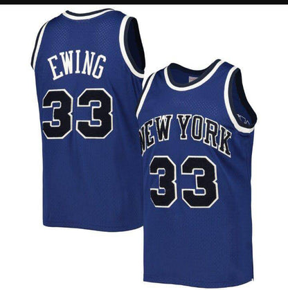 NY.Knicks #33 Patrick Ewing Mitchell & Ness Blue 1997/98 Hardwood Classics Off-Court Swingman Stitched American Basketball Jersey - Main View