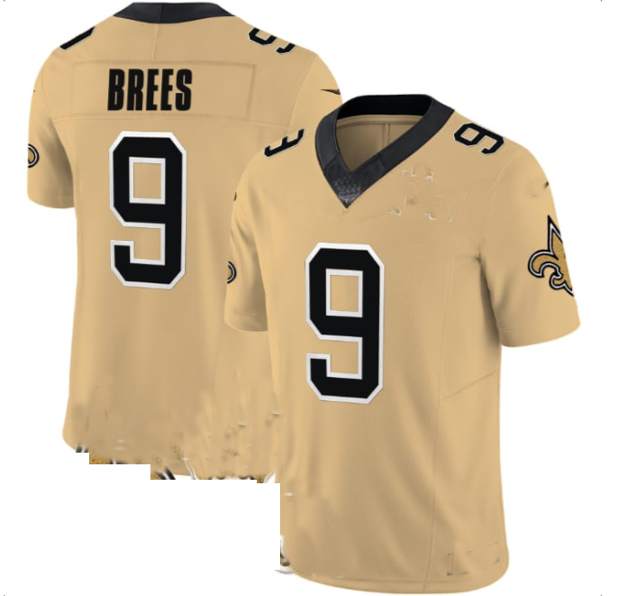NO.Saints #9 Drew Brees Gold Inverted Legend Jersey Stitched American Football Jersey - Main View