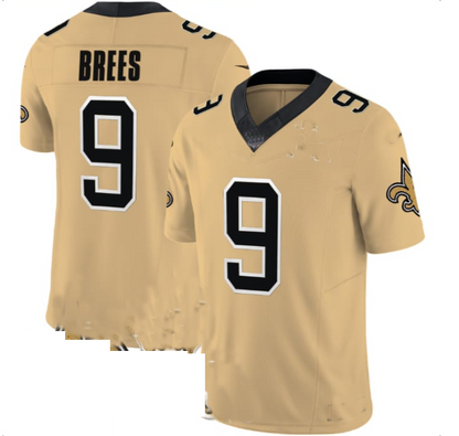 NO.Saints #9 Drew Brees Gold Inverted Legend Jersey Stitched American Football Jersey - Main View