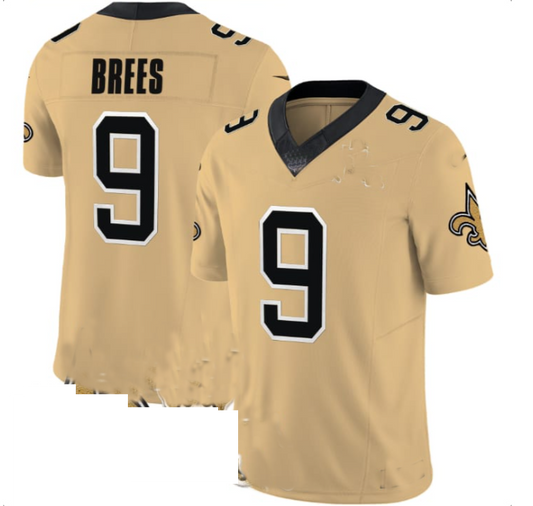 NO.Saints #9 Drew Brees Gold Inverted Legend Jersey Stitched American Football Jersey - Main View
