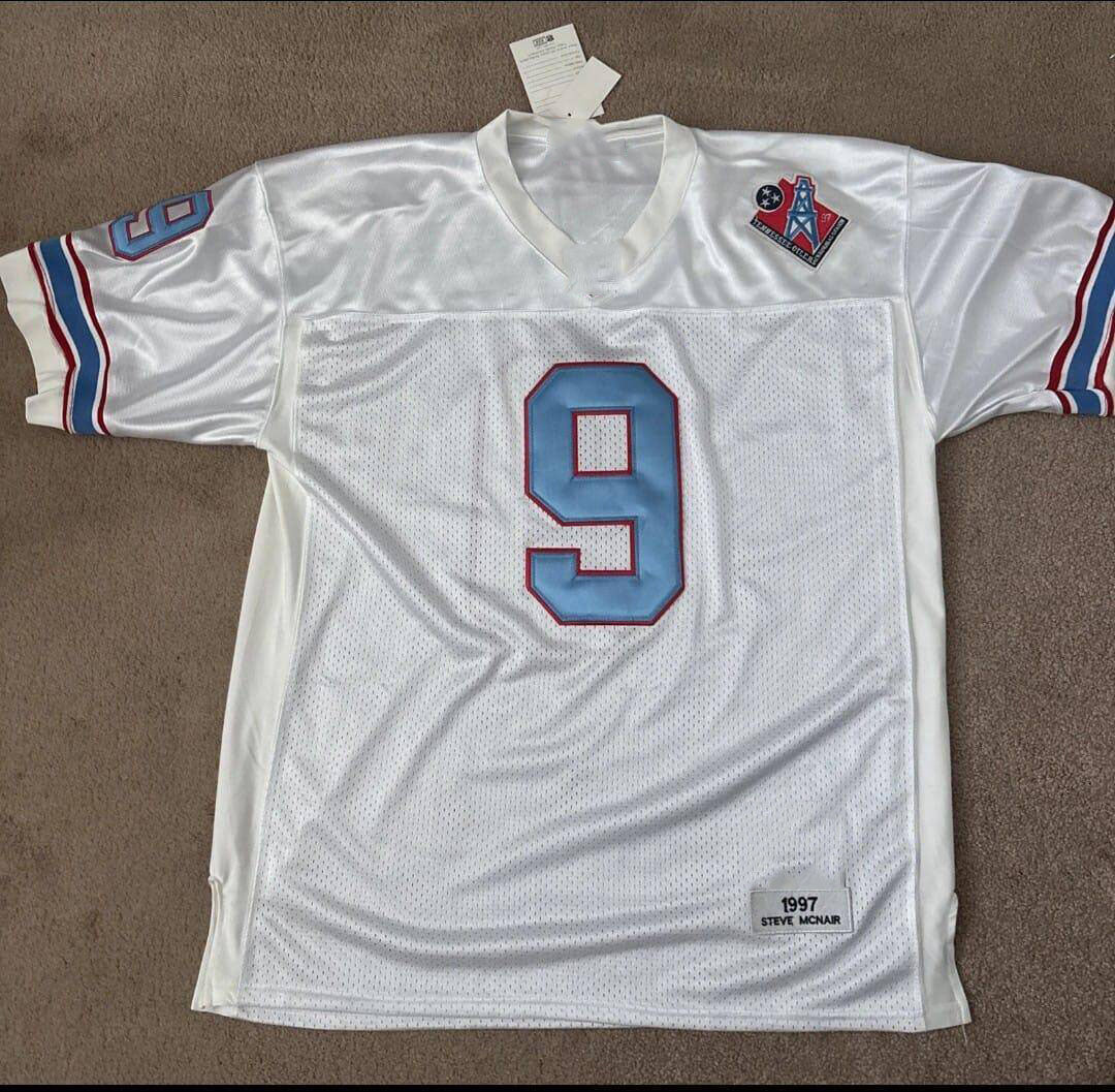 T.Oilers #9 Steve McNair 1997 Mitchell & Ness Game-Worn White Stitched American Football Jerseys view 2