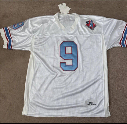 T.Oilers #9 Steve McNair 1997 Mitchell & Ness Game-Worn White Stitched American Football Jerseys view 2