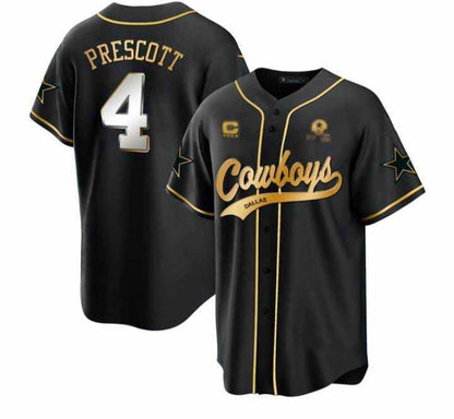 Cowboys #4 Dak Prescott  Black Stitched Baseball Jersey - Main View