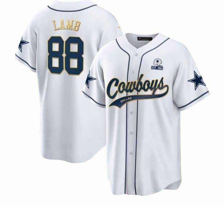 Cowboys #88 CeeDee Lamb White Stitched Baseball Jersey - Main View
