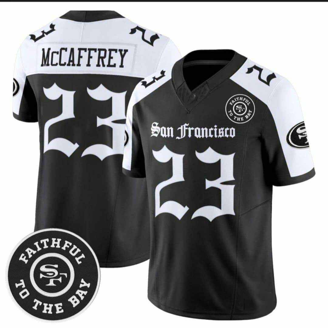 SF.49ers #23 Christian McCaffrey  Black Limited Jersey - All Stitched American Football Jerseys - Main View