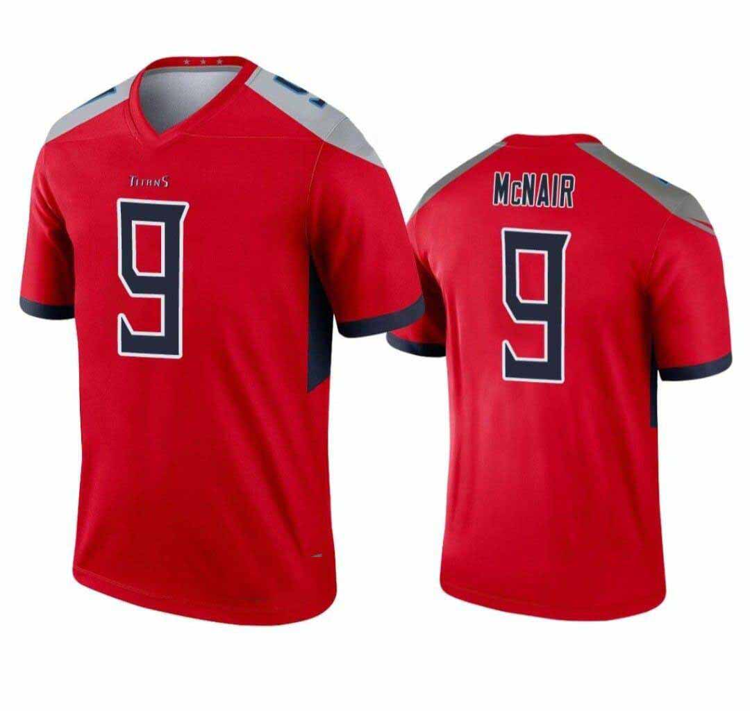 T.Titans #9 Steve McNair Red Inverted Legend Stitched American Football Jersey - Main View
