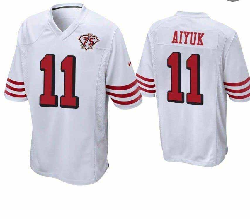 SF.49ers #11 Brandon Aiyuk White 75th Anniversary 2nd Alternate Game Stitched American Football Jerseys - Main View