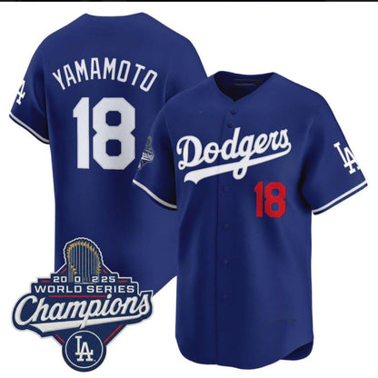Los Angeles Dodgers #18 Yoshinobu Yamamoto White 2025 Champions Stitched Baseball Jersey - Main View