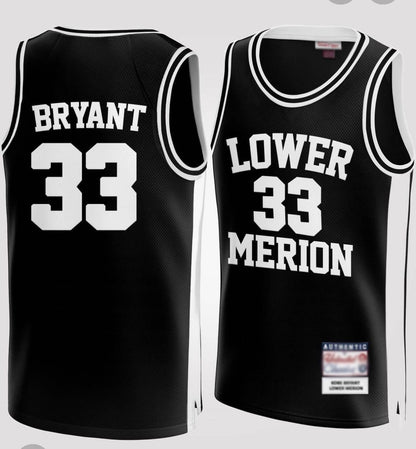 L.Merion #33 Kobe Bryant Black High School Authentic Embroidered Stitched Basketball Jersey - Main View