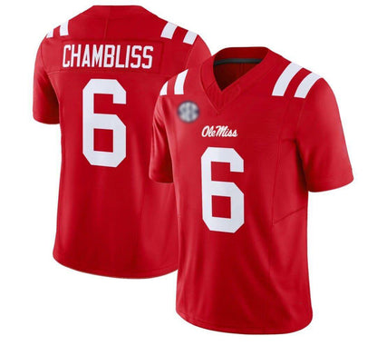 O.Miss Rebels #6 Trinidad Chambliss Red Replica Football College Jerseys - Main View