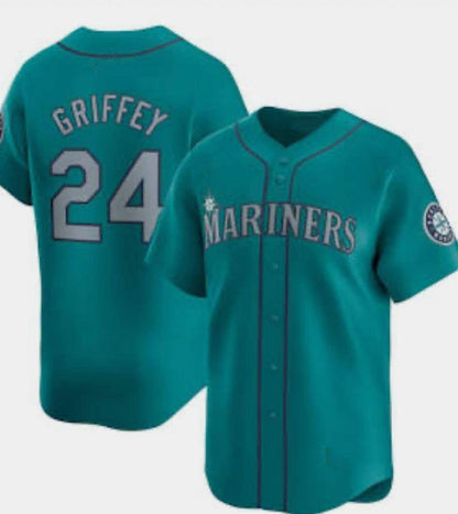 Seattle Mariners #24 Ken Griffey Jr. Aqua Limited Stitched Baseball Jersey - Main View