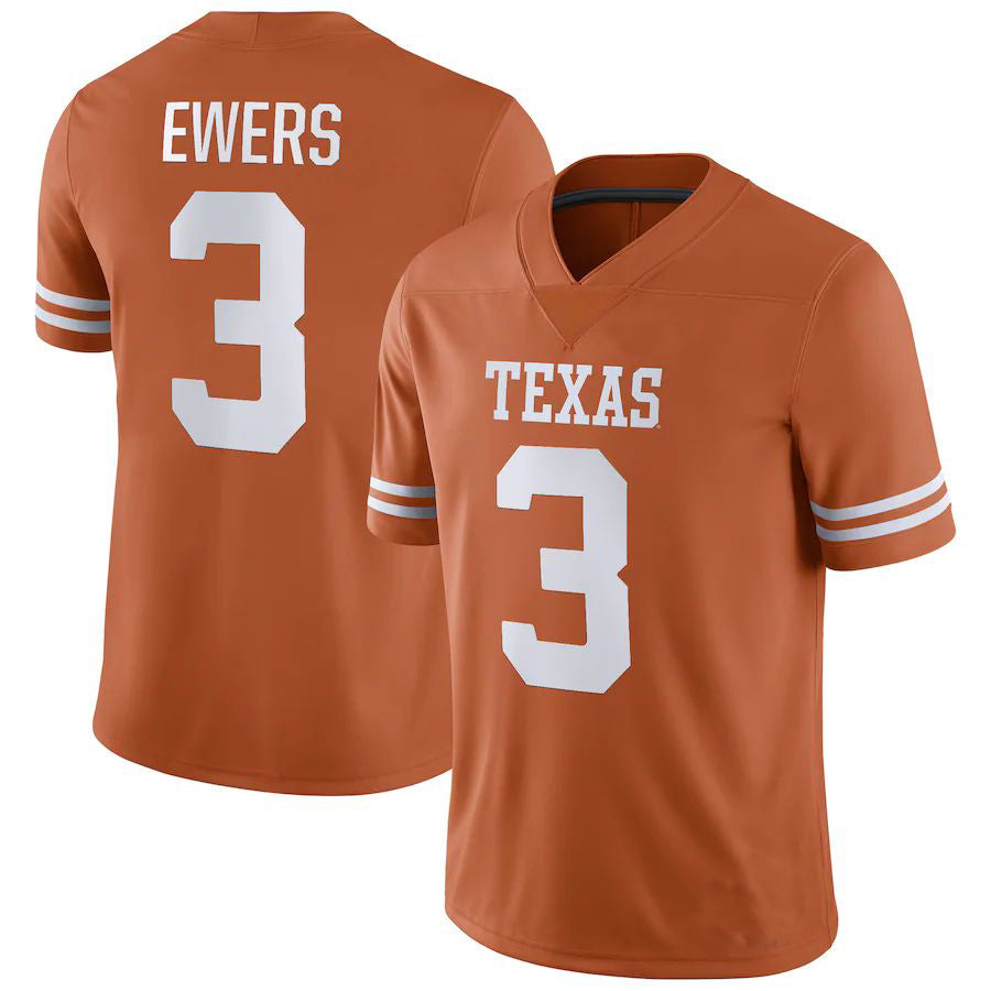 T.Longhorns #3 Quinn Ewers NIL Replica Football Jersey Texas Orange Stitched American College Jerseys - Main View